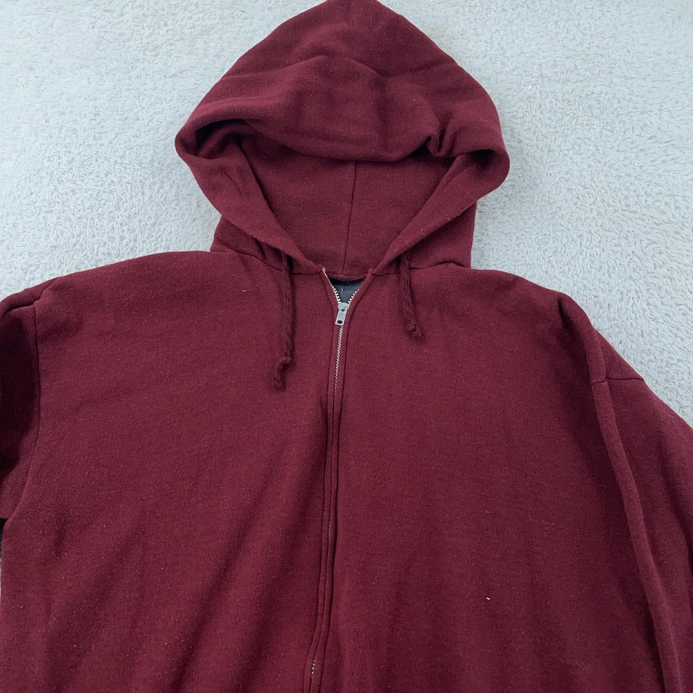 Vintage Hoodie Sweatshirt Mens Small Burgundy Full Zip Fleece Drawstring Pockets